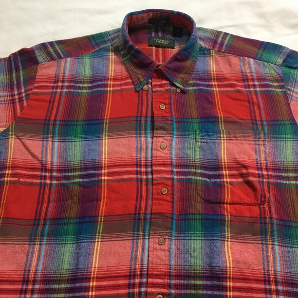 #62 Johnathan Stewart Button Down Long Sleeve Red Plaid Check Shirt Men's Sz XL - Picture 1 of 8